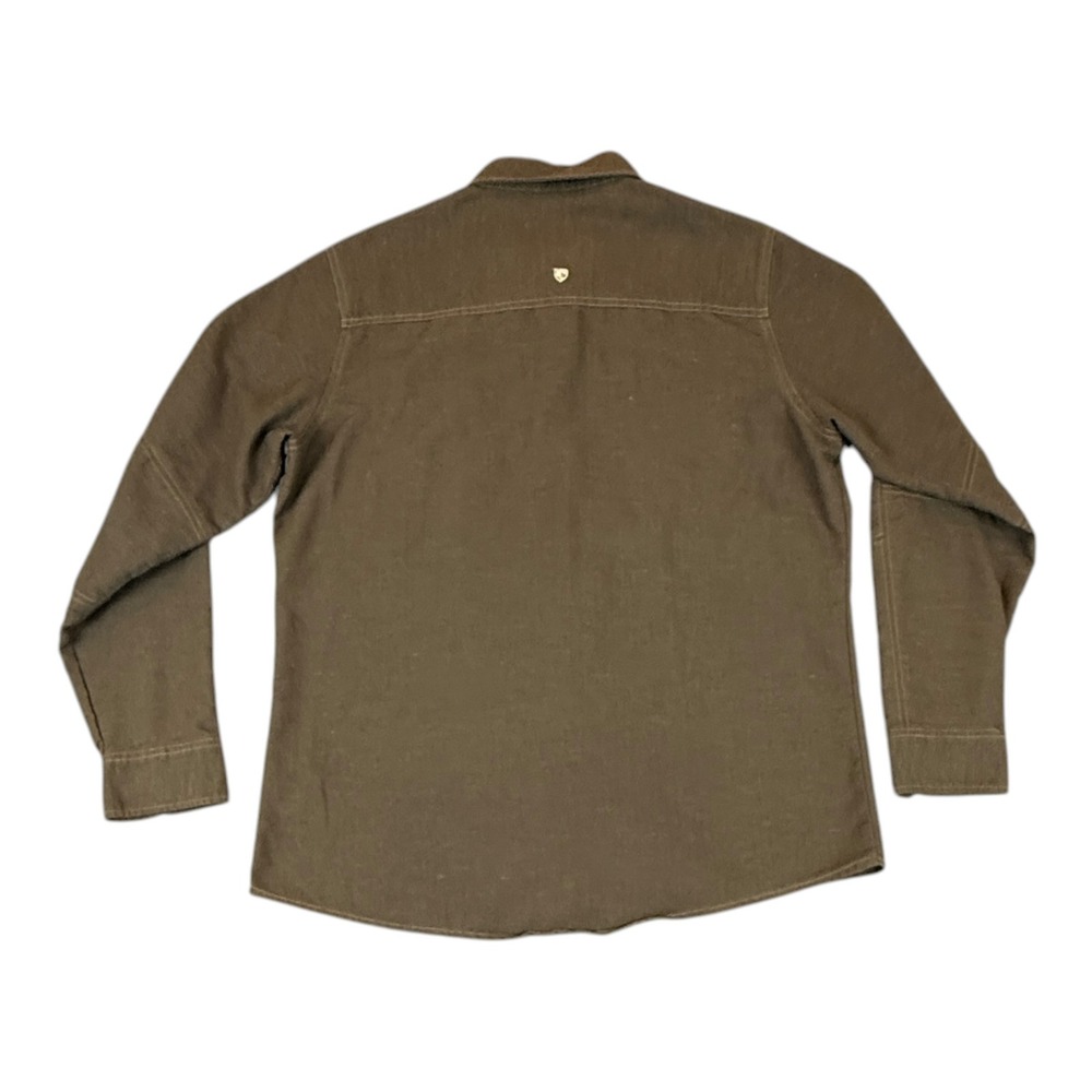 Kuhl Button Up Shirt Mens Large Olive Brown Herringbone Hiking Utility Outdoors - Picture 2 of 14